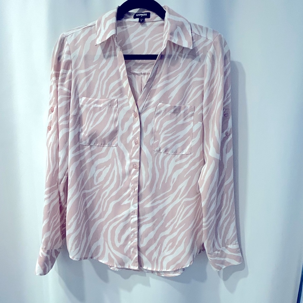 Express button down animal print size med.